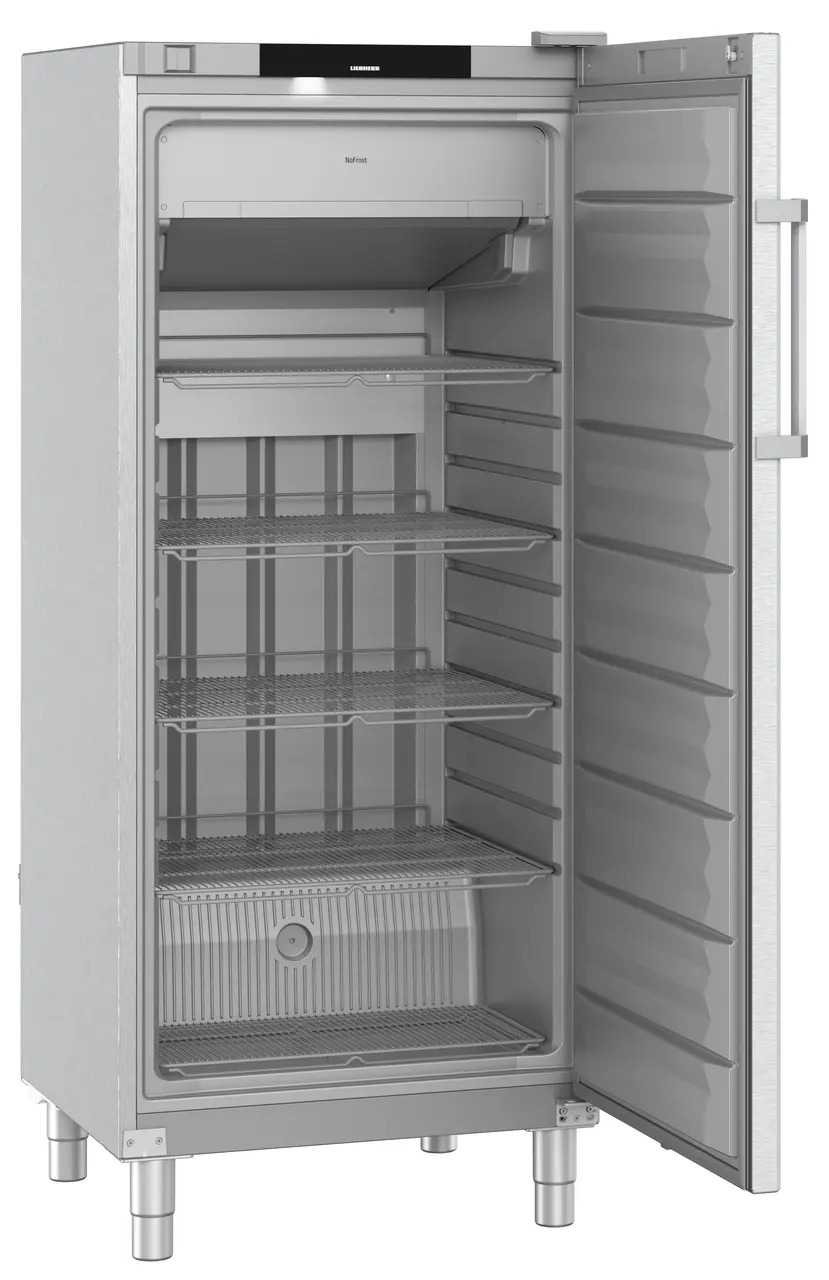 Product image, Perspective: oblique open empty, Freestanding freezer with NoFrost, Casing colour: stainless steel, Door