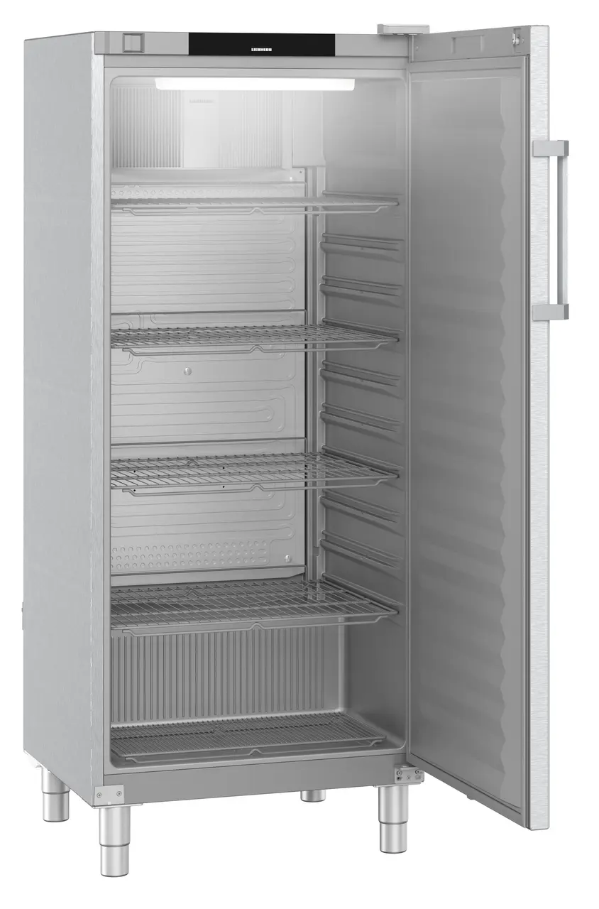 Product image, Perspective: oblique open empty, Forced-air refrigerator, Casing colour: stainless steel, Door colour: st
