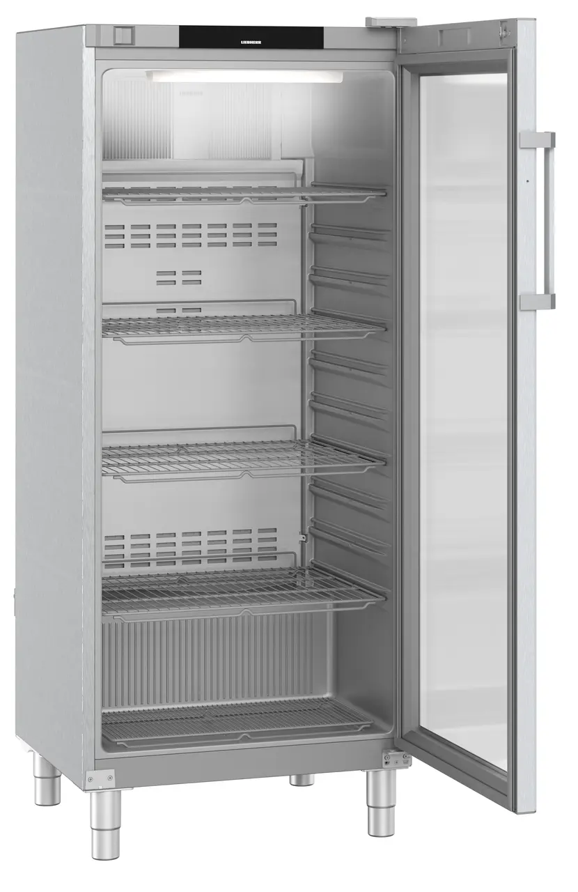 Product image, Perspective: oblique open empty, Forced-air refrigerator, Casing colour: stainless steel, Door colour: st