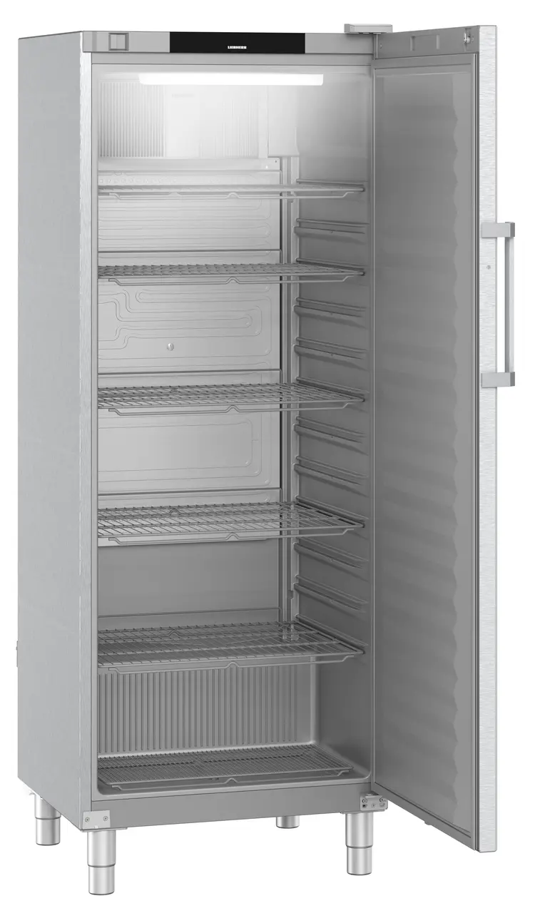Product image, Perspective: oblique open empty, Forced-air refrigerator, Casing colour: stainless steel, Door colour: st