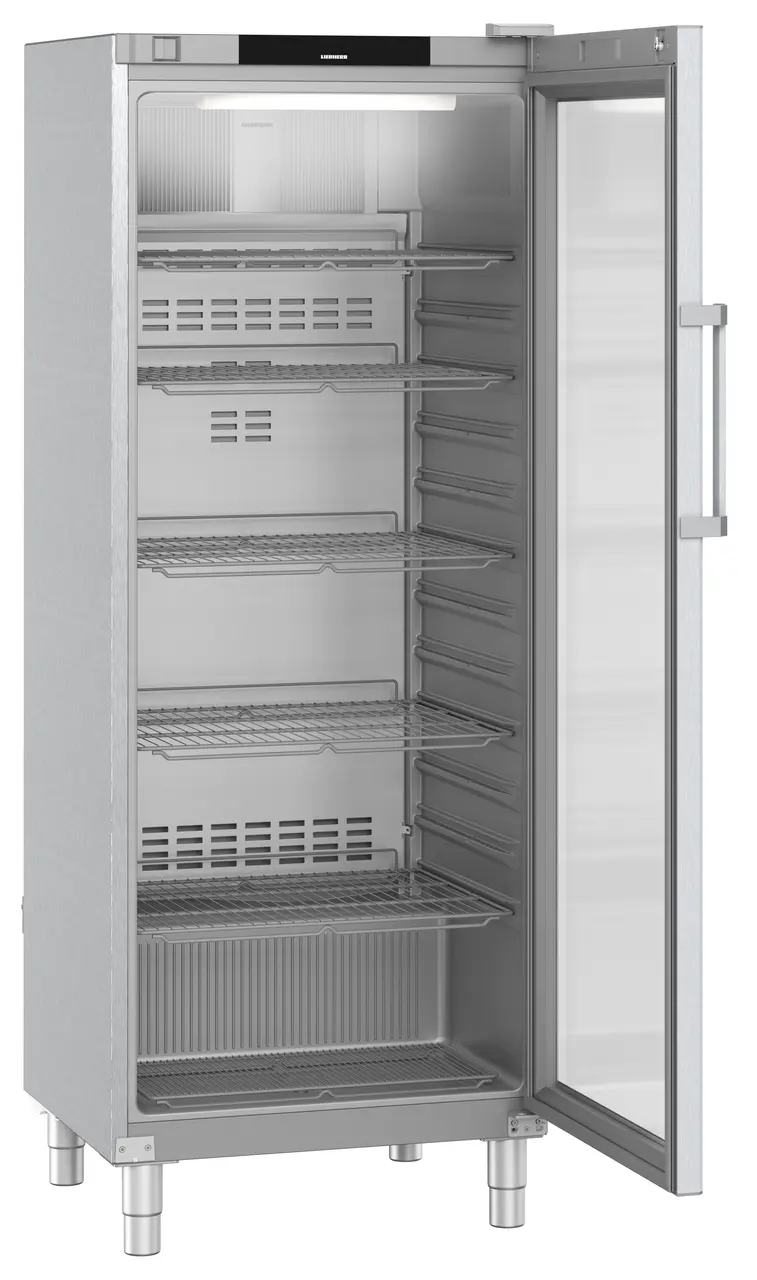 Product image, Perspective: oblique open empty, Forced-air refrigerator, Casing colour: stainless steel, Door colour: st