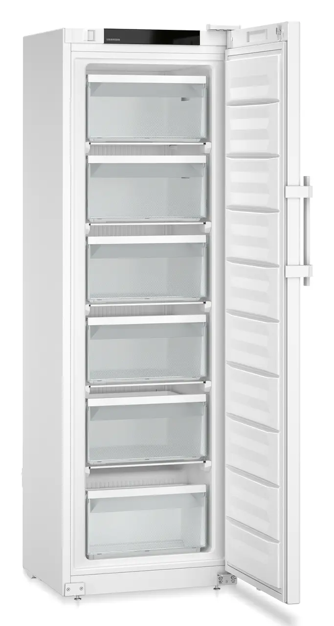 Product image, Perspective: oblique open empty, Laboratory freezer with static cooling, Casing colour: white, Door colou
