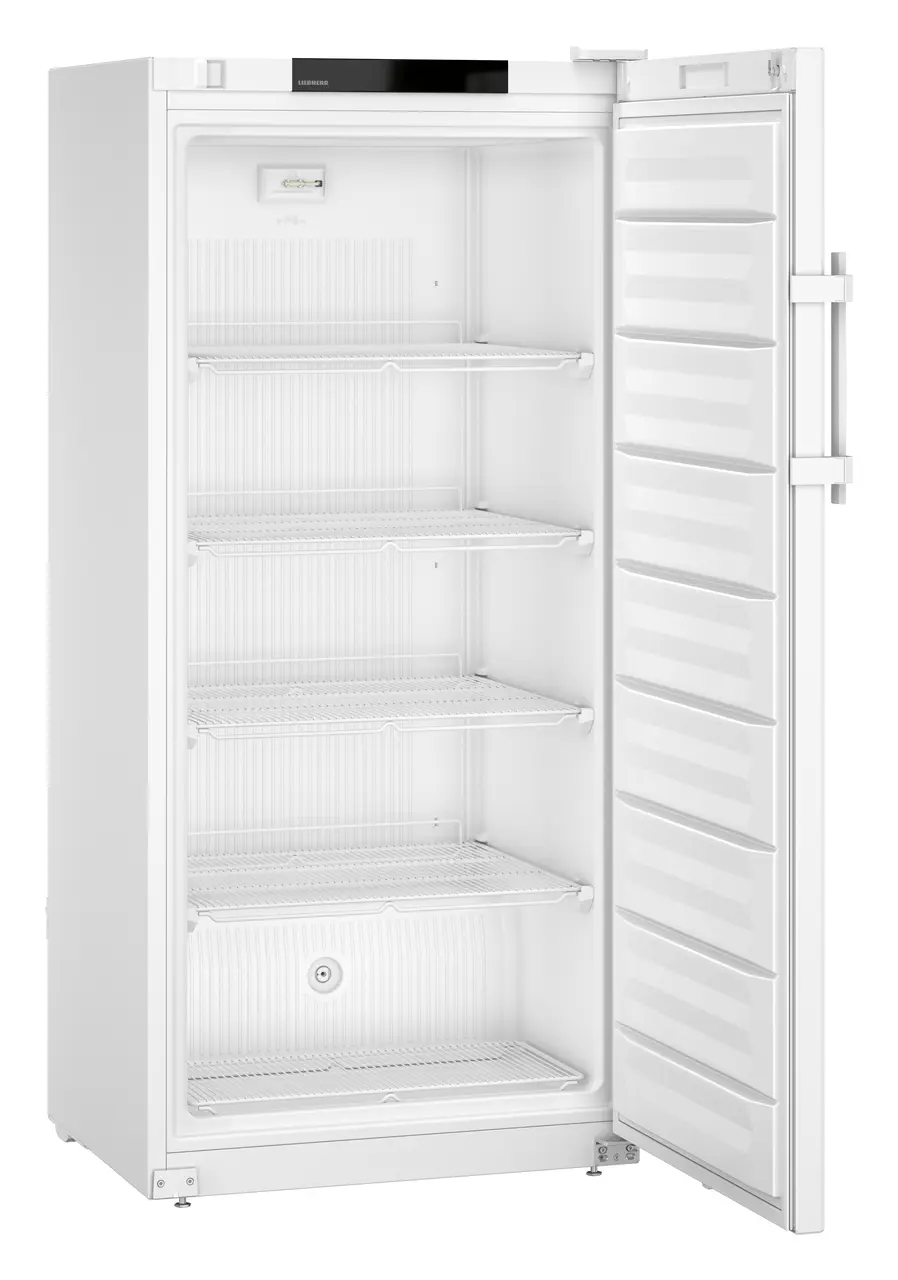 Product image, Perspective: oblique open empty, Laboratory freezer with static cooling, Casing colour: white, Door colou