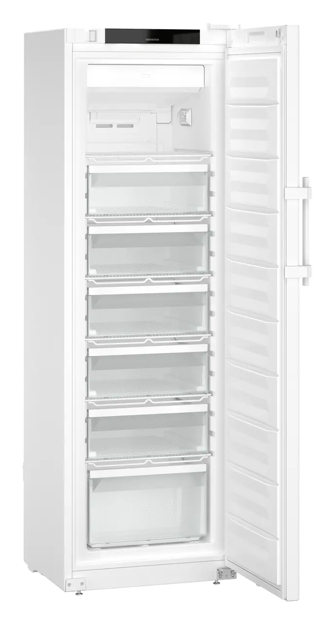 Product image, Perspective: oblique open empty, Laboratory freezer with convection cooling, Casing colour: white, Door c