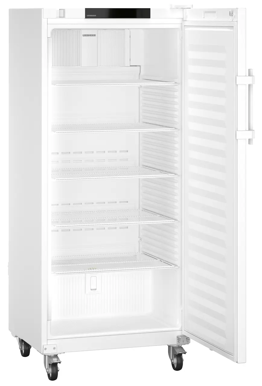 Product image, Perspective: oblique open empty, Laboratory refrigerator with convection cooling, Casing colour: white, D