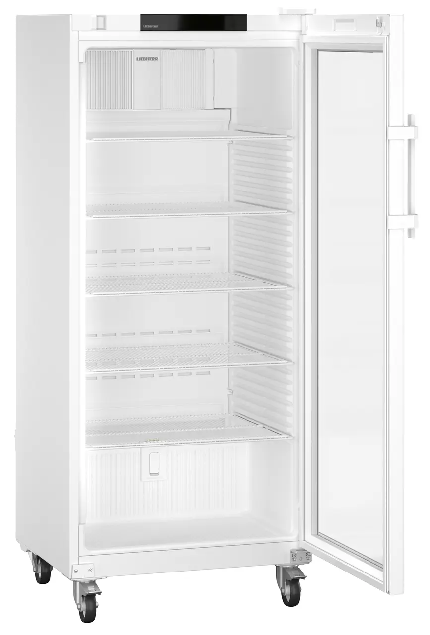 Product image, Perspective: oblique open empty, Laboratory refrigerator with convection cooling, Casing colour: white, D
