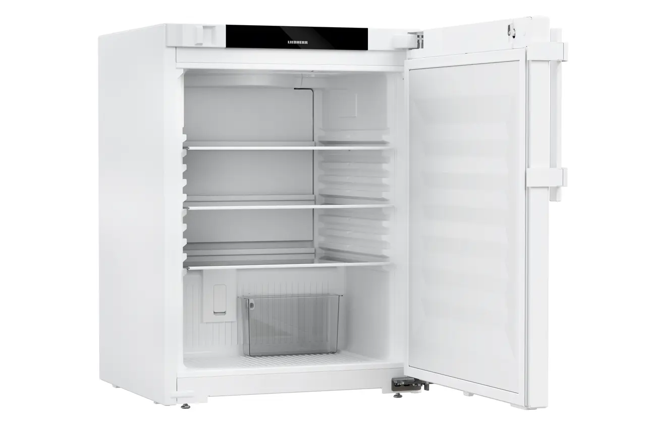 Product image, Perspective: oblique open empty, Laboratory refrigerator with convection cooling and an interior free of