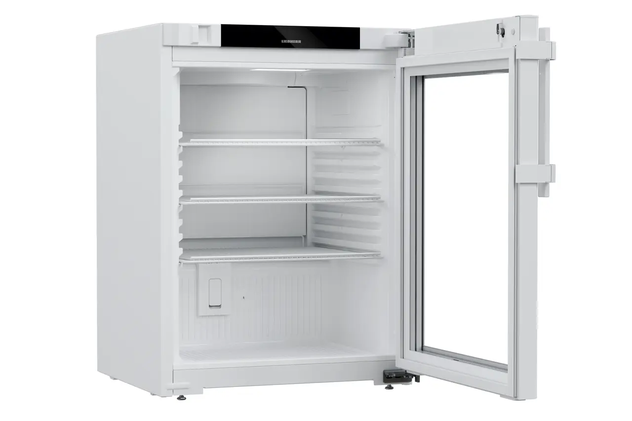 Product image, Perspective: oblique open empty, Laboratory refrigerator with convection cooling, Casing colour: white, D