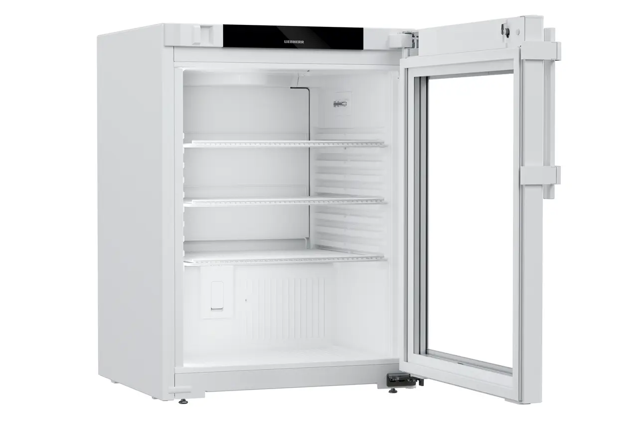 Product image, Perspective: oblique open empty, Laboratory refrigerator with convection cooling, Casing colour: white, D