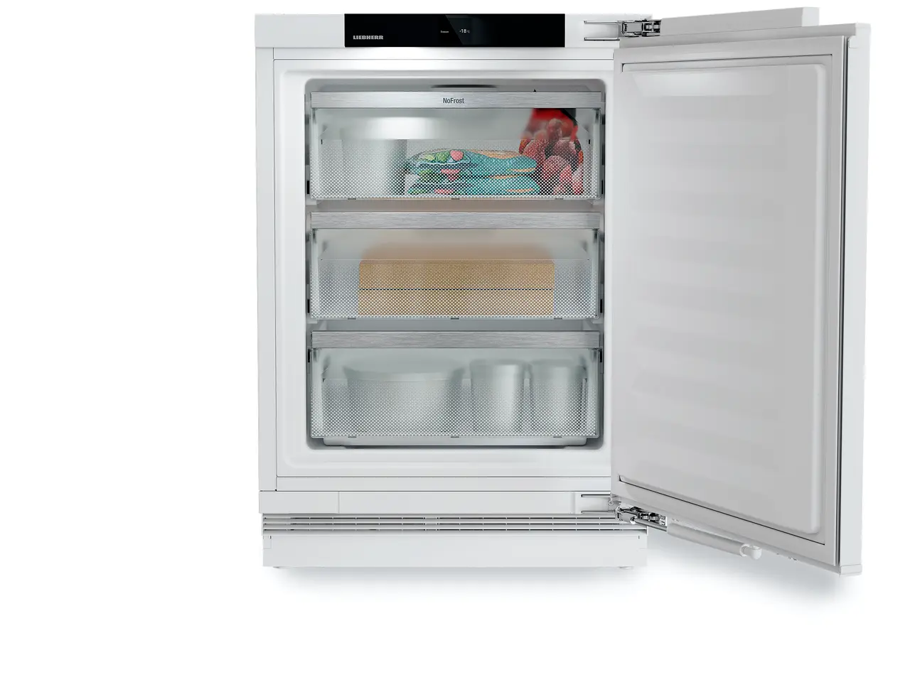 Product image, Perspective: straight open decorated, Freezer suitable for undercounter installation with NoFrost