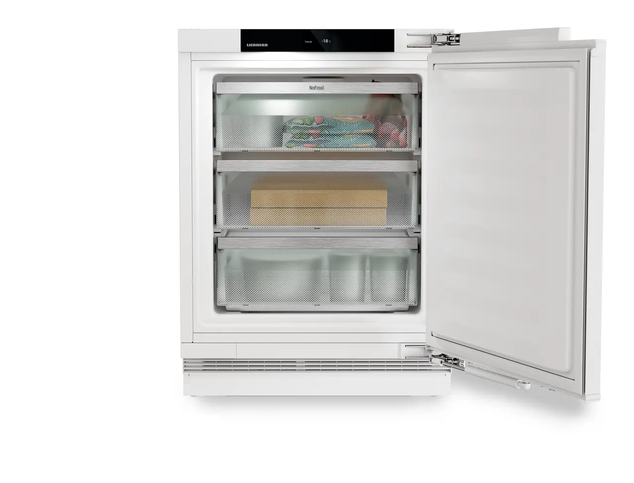 Product image, Perspective: straight open decorated, Freezer suitable for undercounter installation with NoFrost